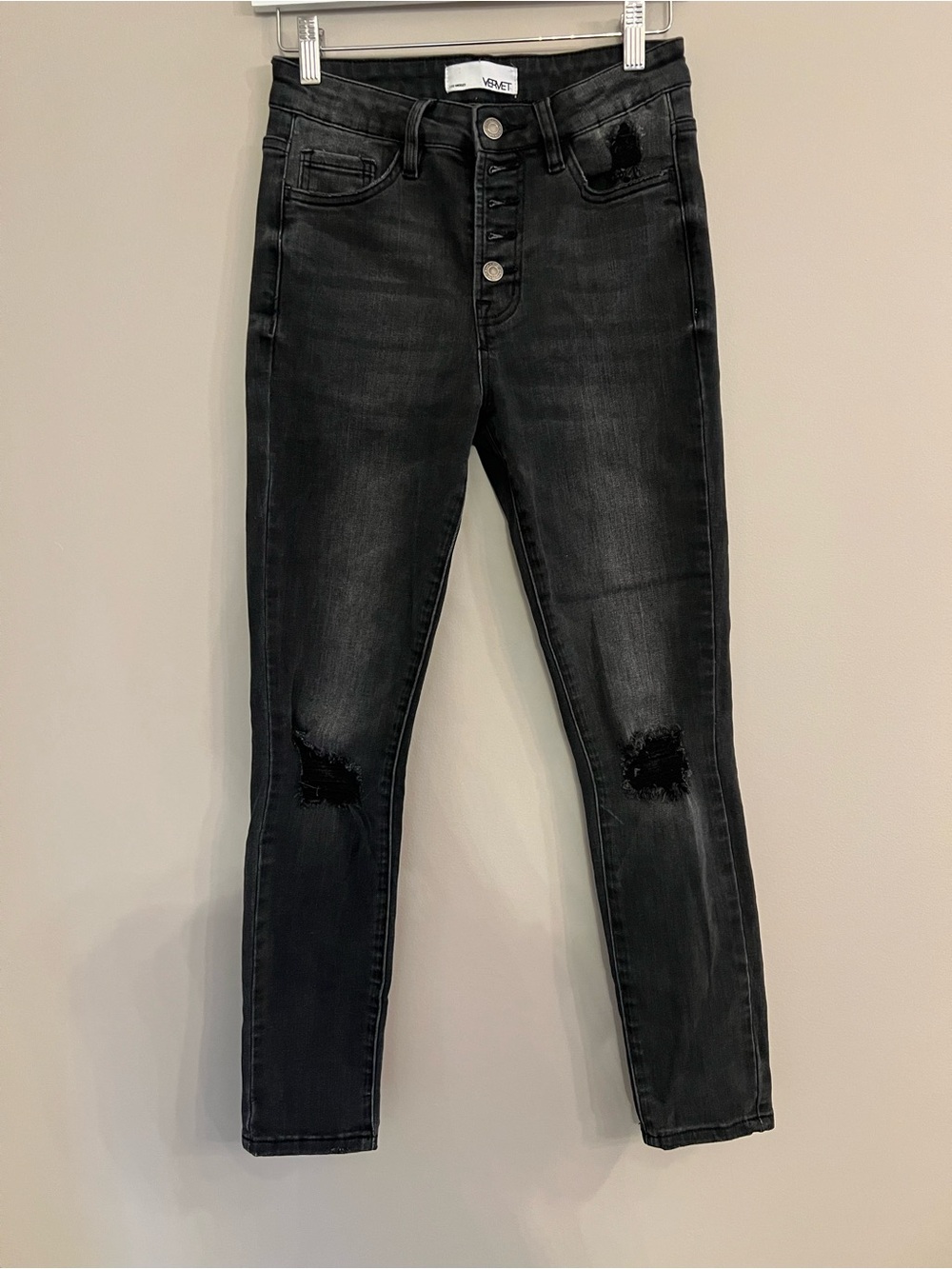 VERVET High Rise Button Fly Distressed Skinny Jeans Washed Black (Size 26)